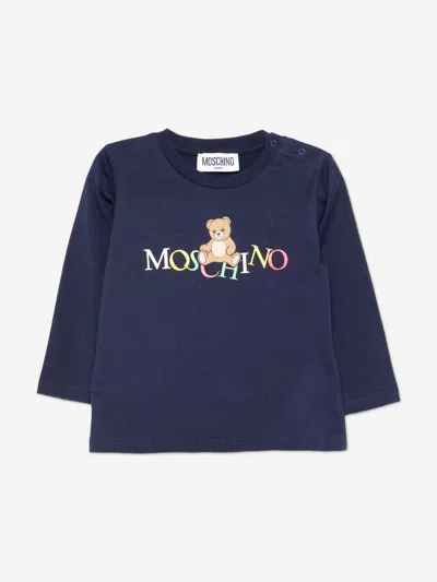Moschino Kids' Baby Long Sleeve Logo T-shirt In Blue
