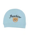 Moschino Baby Newborn Hat Sky Blue Size 3 Cotton, Elastane, Polyester