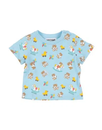 Moschino Baby Newborn T-shirt Sky Blue Size 3 Cotton, Elastane