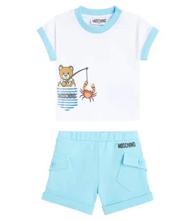 Moschino Babies' Logo印花t恤和短裤套装 In Blau