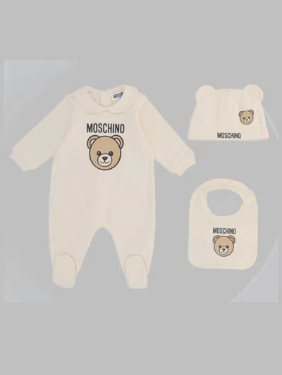 Moschino Baby Romper, Bib & Beanie Set In Beige