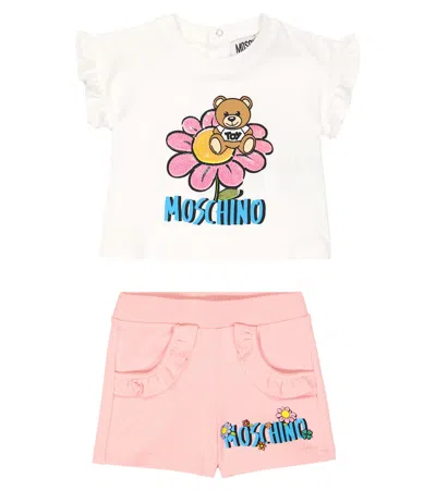 Moschino Baby Set Of Cotton-blend T-shirt And Shorts In White/sugar Rose