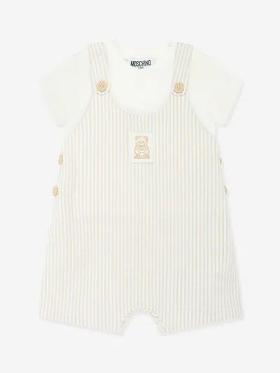 Moschino Baby T-shirt And Dungarees Set In In Ivory
