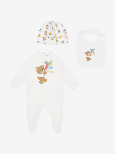 Moschino Baby Teddy Babygrow Gift Set In Ivory