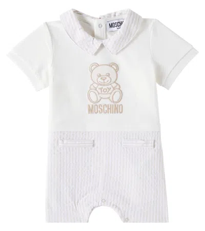 Moschino Baby Teddy Bear Cotton-blend Playsuit In Neutrals