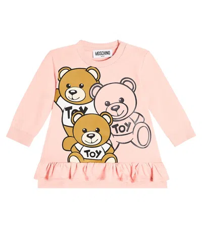 Moschino Baby Teddy Bear Cotton Jersey Dress In Pink