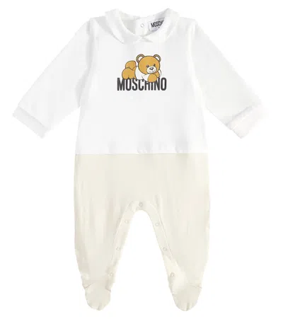 Moschino Baby Teddy Bear Cotton Onesie In Beige