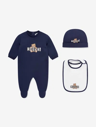 Moschino Kids'  Baby Teddy Bear Logo Babygrow Set In Blue