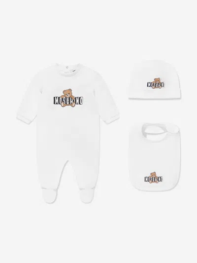 Moschino Kids'  Baby Teddy Bear Logo Babygrow Set In White