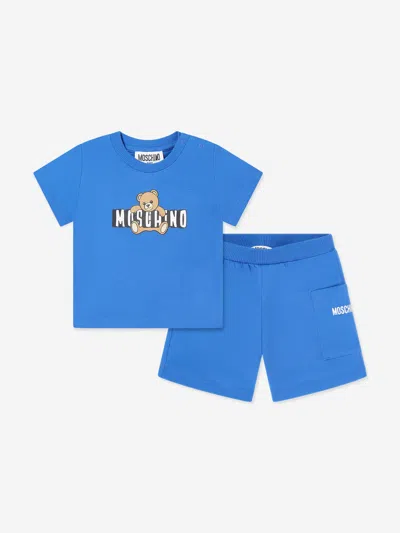 Moschino Kids'  Baby Teddy Bear Logo Short Set In Blue