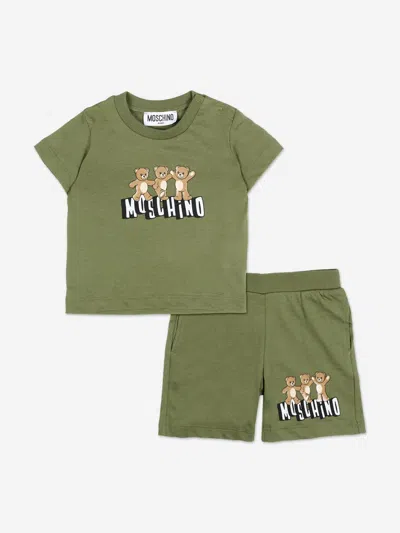 Moschino Kids'  Baby Teddy Bear Logo Short Set In Green