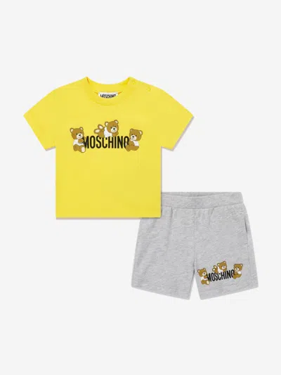Moschino Baby Teddy Bear Logo Short Set In Yellow