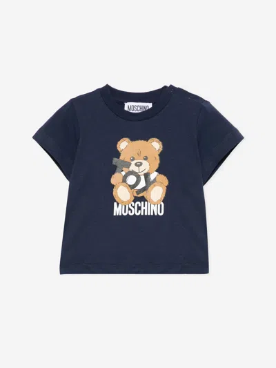 Moschino Kids'  Baby Teddy Bear Logo T-shirt In Blue