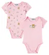 Moschino Baby Teddy Bear Set Of 2 Cotton Bodysuits In Gold