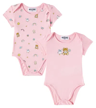 Moschino Baby Teddy Bear Set Of 2 Cotton Bodysuits In Gold
