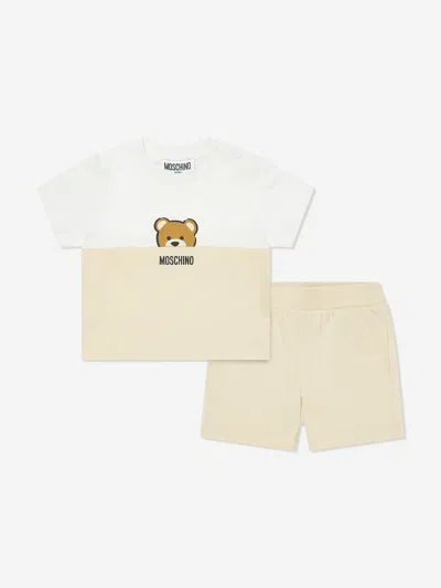 Moschino Baby Teddy Bear Short Set In Beige