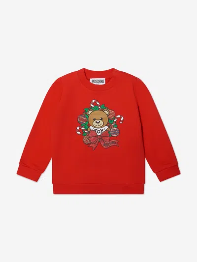 Moschino Baby Teddy Holiday Sweatshirt In Red