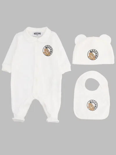 Moschino Babygrow Bib And Hat Gift Set In White