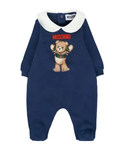 Moschino Blue Babygrow For Baby Boy With Teddy Bear