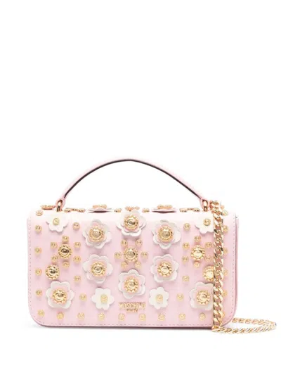 Moschino Floral Stud-detailing Shoulder Bag In Pink