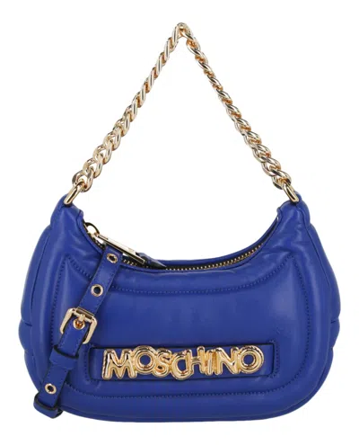 Moschino Balloon Lettering Crescent Bag In Blue