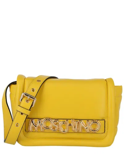 Moschino Balloon Lettering Leather Crossbody In Yellow