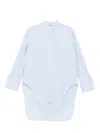 Moschino Band-collar Curved-hem Shirt In Blue