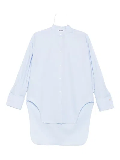 Moschino Band-collar Curved-hem Shirt In Blue
