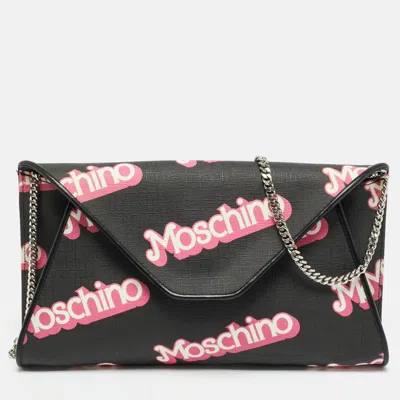 Moschino Barbie Black/pink Coated Canvas Chain Clutch