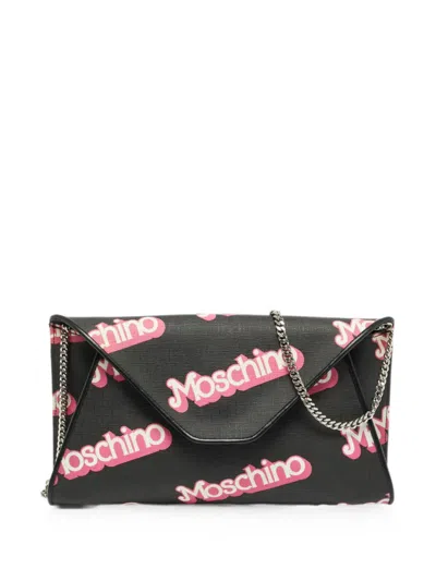 Pre-owned Moschino Barbie Logo Chain Clutch Bag In Black