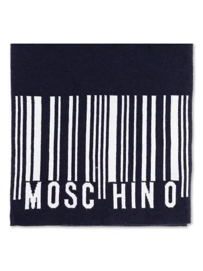 Moschino Barcode-logo Wool Scarf In Black