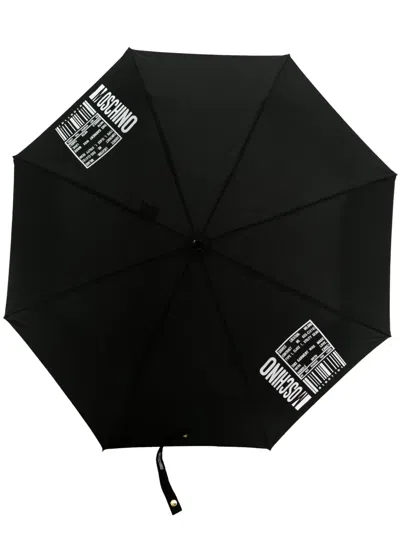 Moschino Barcode-print Foldable Umbrellla In Black