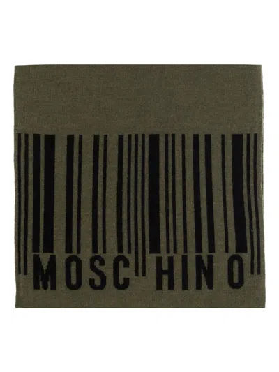 Moschino Barcode Wool Scarf In Green