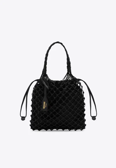 Moschino Basket Net Leather Shoulder Bag In Black
