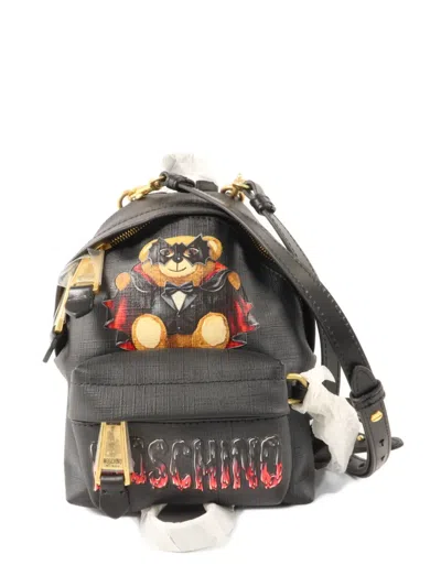 Pre-owned Moschino Bat Teddy Bear Graphic-print Backpack In Black