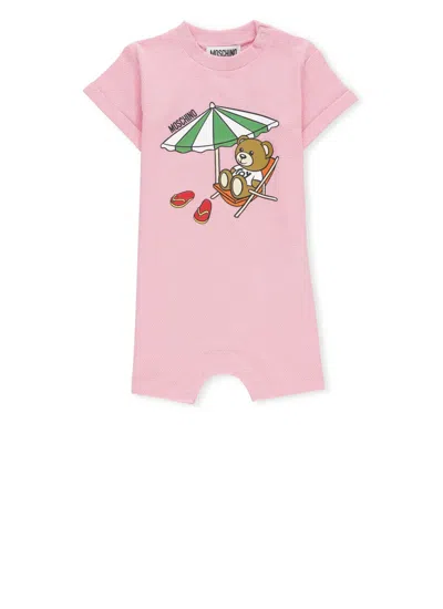 Moschino Babies' Beach Teddy Bear Onesie In Pink