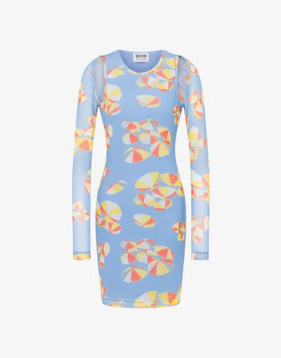 Moschino Beach Umbrella Net Dress In Blue