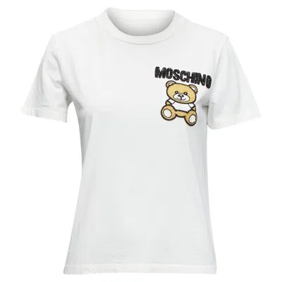Moschino Beaded Embroidery Bear Short Sleeve Tshirt In White