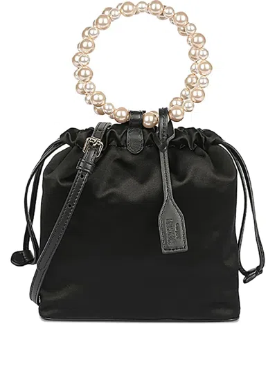Moschino Beaded-handle Silk Bucket Bag In Black