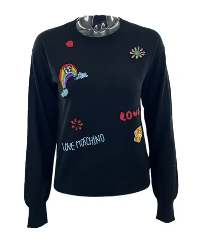 Moschino Beaded Round-necked Sweater In Black