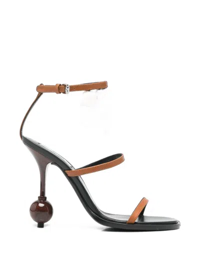 Moschino Bead-embellished Leather Sandals In Brown