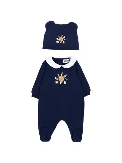 Moschino Bear-appliqué Babygrow Set In Blue