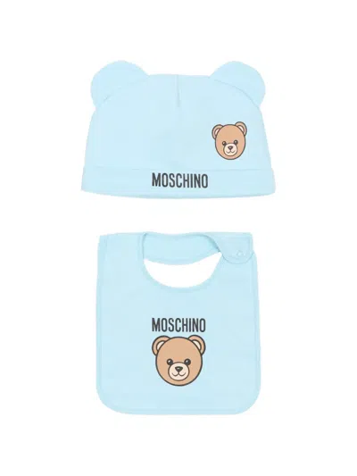 Moschino Babies' Bear Appliquéd Hat Bib Set In Blue