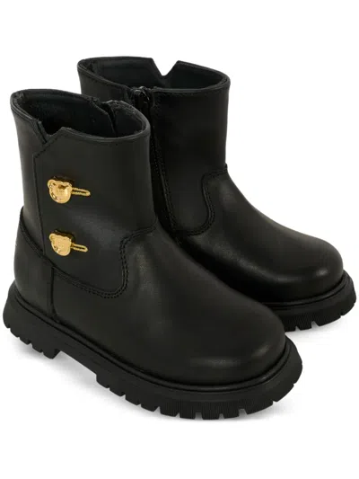 Moschino Kids' Bear-button Zip Boots In Black