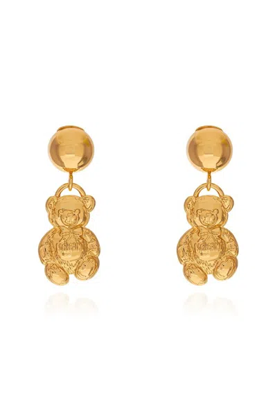 Moschino Bear Dangling Clip Earrings In Gold