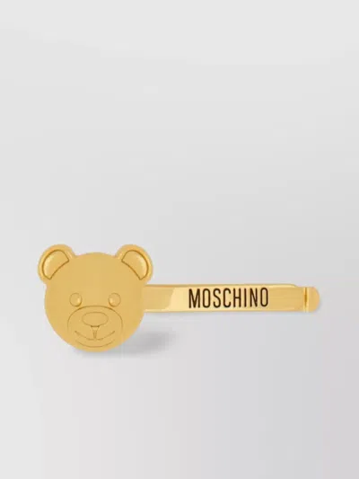 Moschino Bear Design Hair Pin In Gold Tone