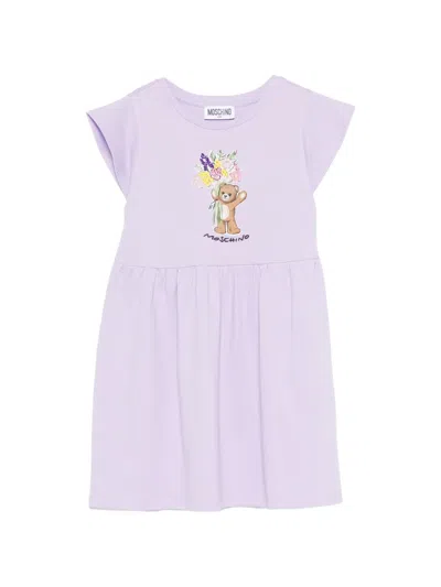 Moschino Kids' Bear-detail Dress In Purple
