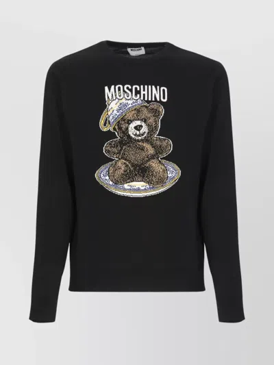 MOSCHINO BEAR EMBROIDERED CREWNECK SWEATER