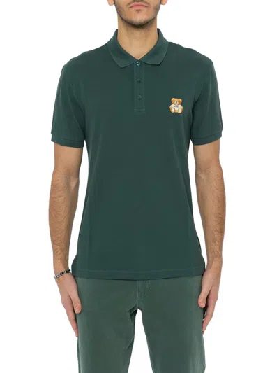 Moschino Bear Embroidered Polo Shirt In Verde