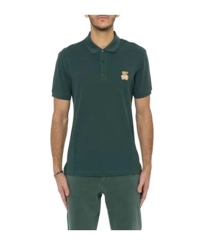 Moschino Bear Embroidered Polo Shirt In Green
